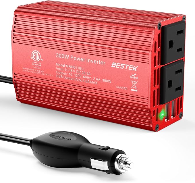 BESTEK Power Inverter DC 12V to AC 110V - 300W Car Plug Adapter Outlet - Car by BESTEK
