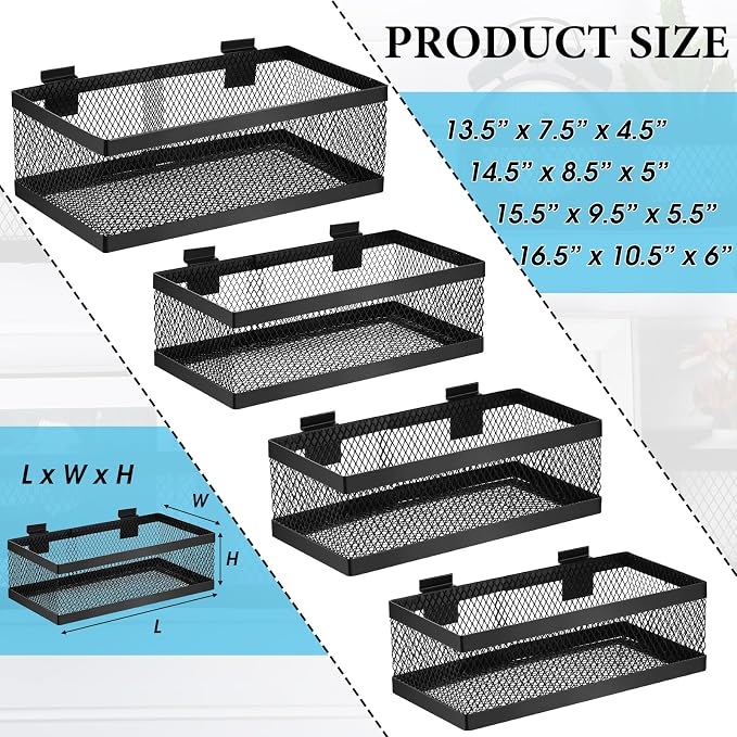 Coume 4 Pcs Black Slatwall Baskets 4 Size Metal Mesh Wire Basket - Image 2