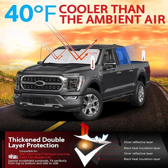 KAYZT Windshield Sun Shade for Ford F150 2021-2025 Super Crew Cab, Super Cab - Image 2