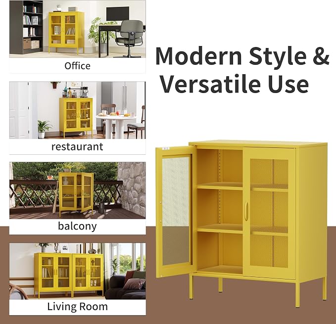 Metal Storage Cabinet with Mesh Doors, Steel Display Cabinet with Adjustable - Image 4