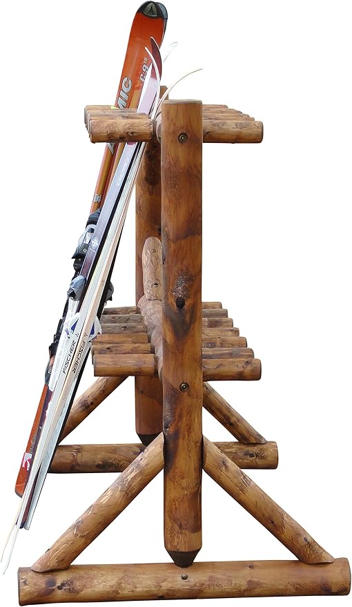 17-Pair Freestanding Skis + Snowboard Log Rack, Standing Shorter Ski Storage - Image 6