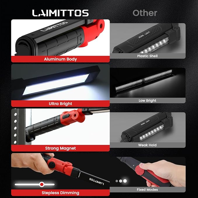 Rechargeable Work Light 2200mAh Magnetic LED Work Light Flashlight Mechanic - Image 2