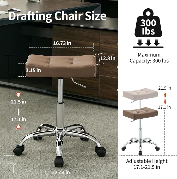 Ergonomic Desk Stool with Wheels Faux Leather Office Stool - Image 2