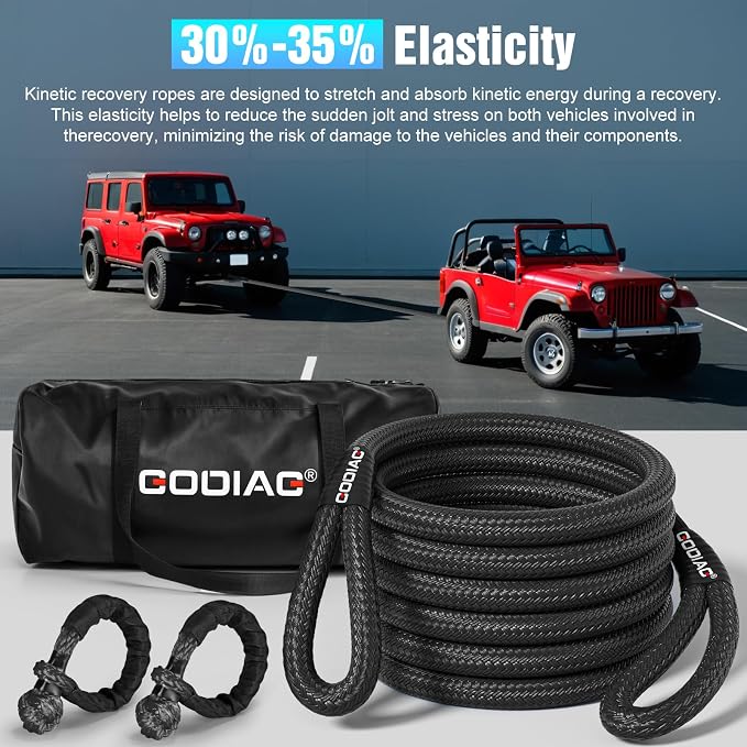 GODIAG 1"×30ft Kinetic Recovery Tow Rope Heavy Duty Energy Rope - Image 6