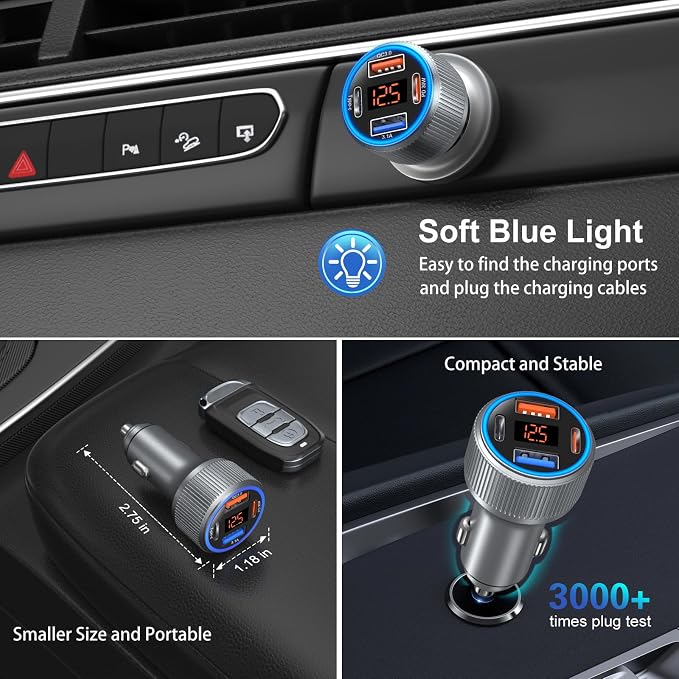 Car Charger USB C, 65W Multi Port Dual 12V Cigarette Lighter USB Car Charger - Image 5