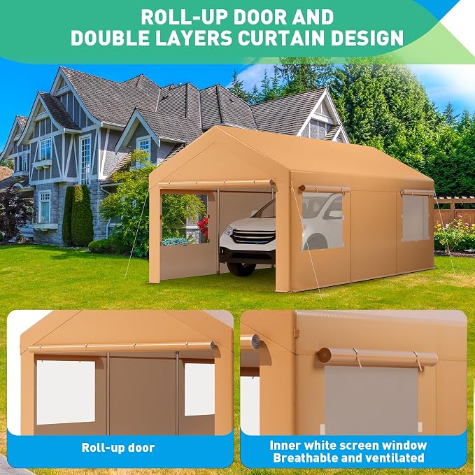 10X20 Ft Heavy Duty Carport Canopy, Portable Garage, Car Tents, Reinforced - Image 5