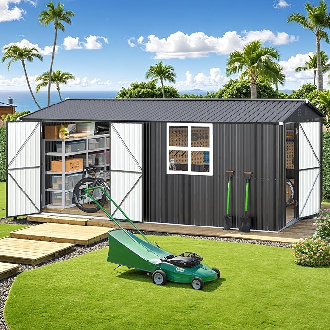 AECOJOY 16' x 12' Outdoor Storage Shed, Large Metal Sheds & Outdoor Storage - Image 3