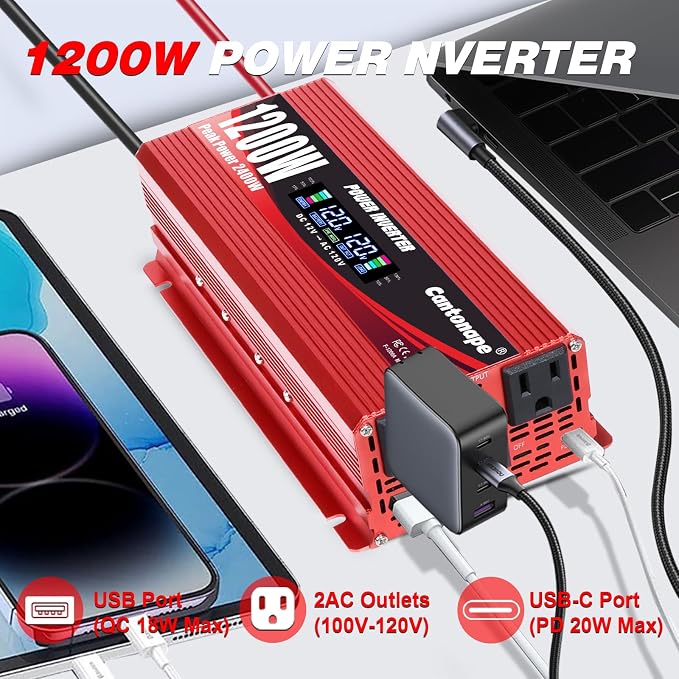 1200W/2400W Car Power Inverter DC 12V to 110V/120V AC Converter - Image 2