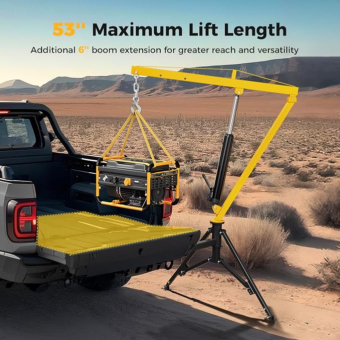 1000lbs Receiver Hitch Mounted Hydraulic 360° Swivel Truck Crane - Image 4