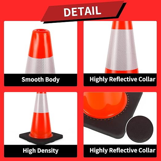 Traffic Cones 18 inch 6 Pack Heavy Duty Safety Cones Orange - Image 4