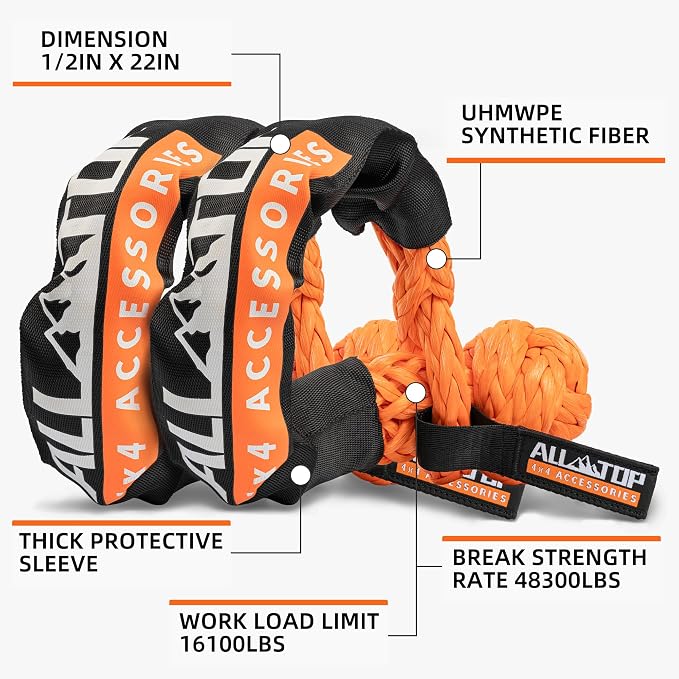 ALL-TOP Kinetic Recovery Rope Kit w/ 2 Soft Shackles, 1in x 30ft, Heavy Duty - Image 5