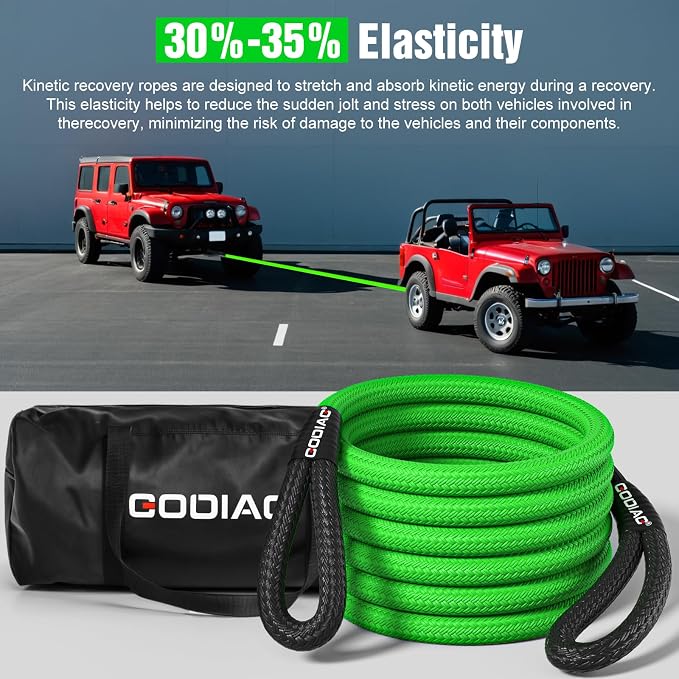 GODIAG 1"×30ft Kinetic Recovery Rope Recovery Tow Strap Heavy Duty Energy Rope - Image 5