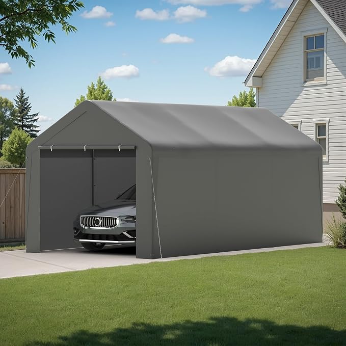 Carport, 10‘ x 20’ Heavy Duty Portable Garage All-Season Car Canopy w/Removable by PHONJOROO