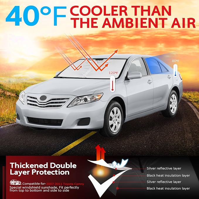 KAYZT Windshield Sun Shade for 2007-2011 Toyota Camry Foldable Sunshade Front - Image 2
