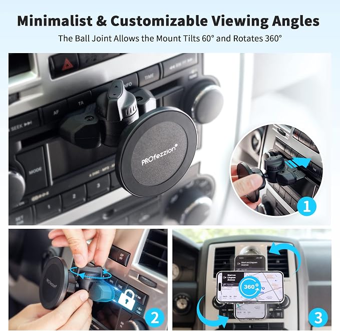 PROfezzion CD Slot & Vent Clip Combo Magnetic Phone Holder Compatible - Image 4