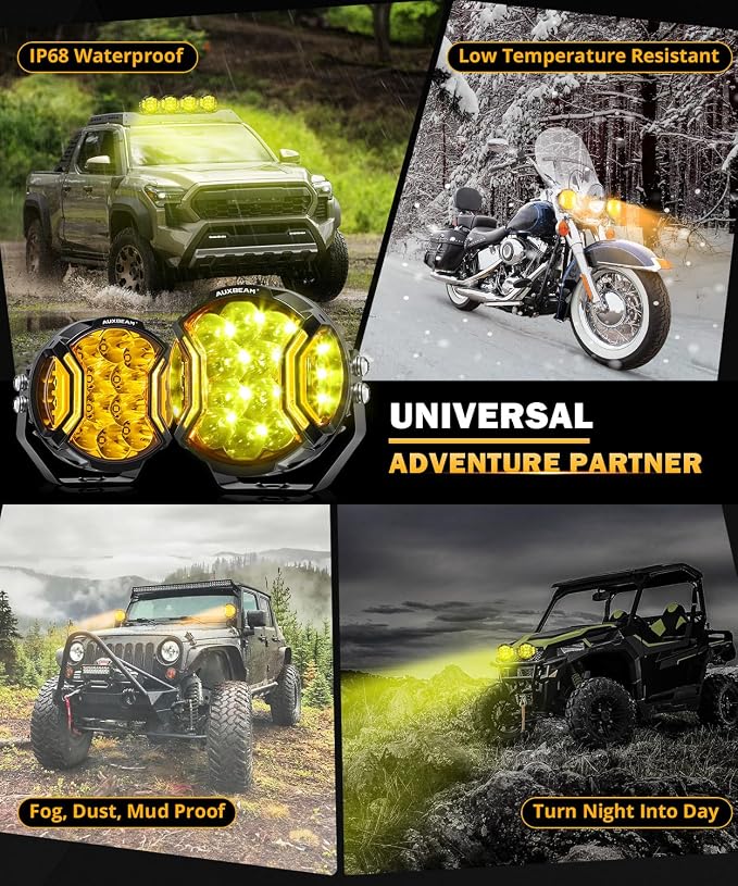 Auxbeam V-Ultra Series 5" 172W Side Shooter Offroad Fog Lights, Amber DRL - Image 6