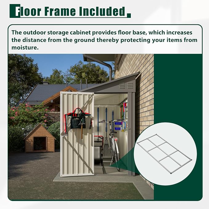 4x8 FT Outdoor Storage Shed, Lean to Metal Shed W/Floor Included, Garden - Image 6