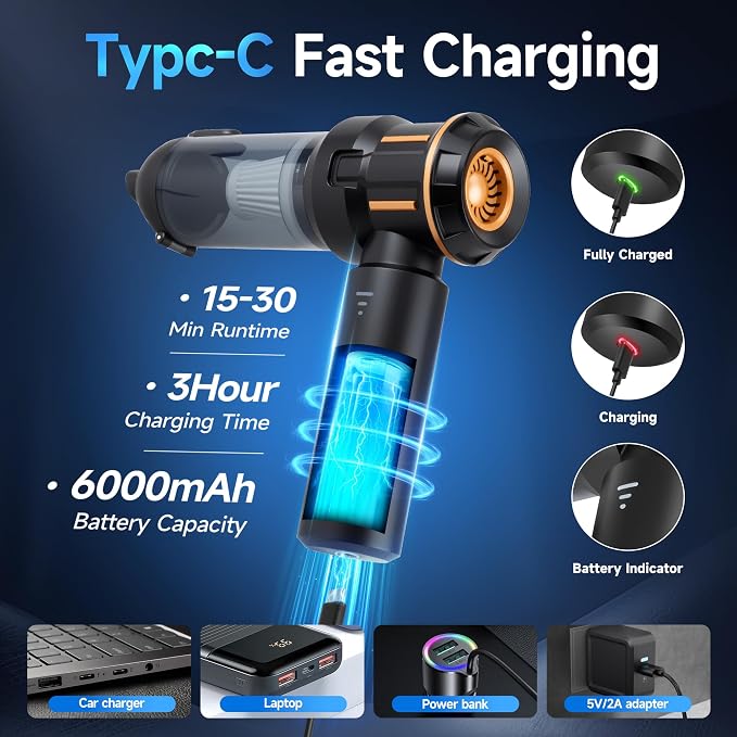 Portable Cordless Mini Car Vacuum Cleaner 16KPa - Image 2