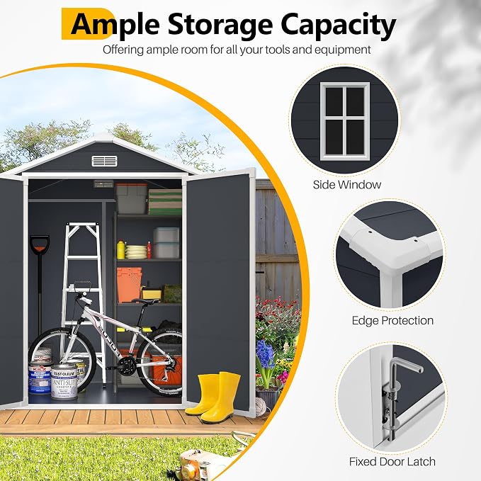 6*4.4 FT Resin Outdoor Storage Shed Plastic Shed - Image 4