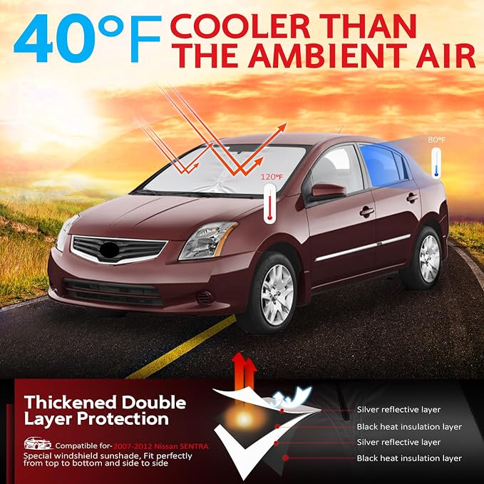 KAYZT Windshield Sun Shade for 2007-2012 Nissan Sentra Foldable Sunshade Front - Image 2