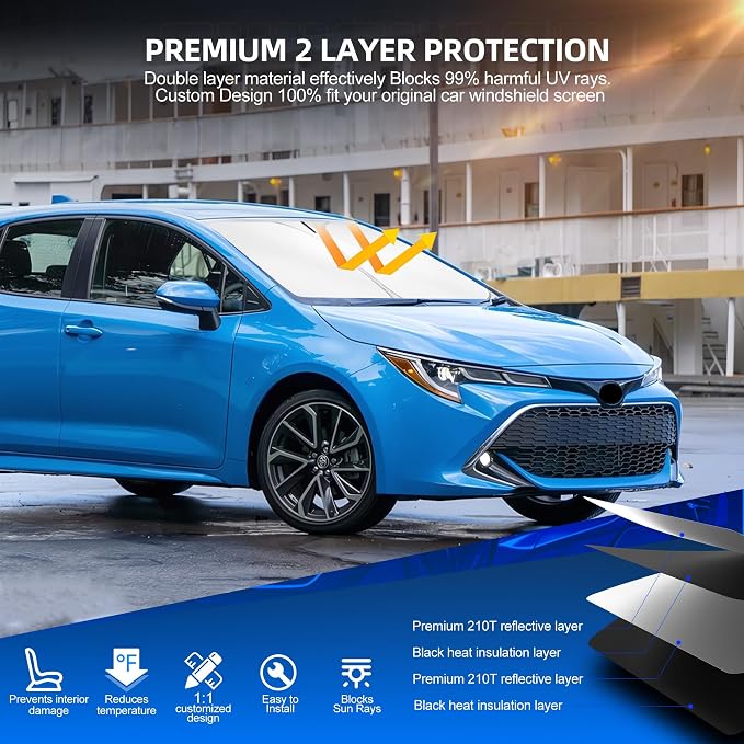 Windshield Sun Shade for Toyo-ta Corolla 2014-2019 Foldable Sunshade Custom Fit - Image 3