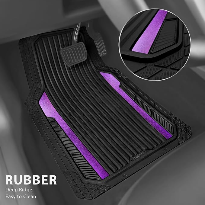 CAR PASS Heavy Duty Rubber Car Mats Metallic, Aluminum Film All Weather Floor - Image 2