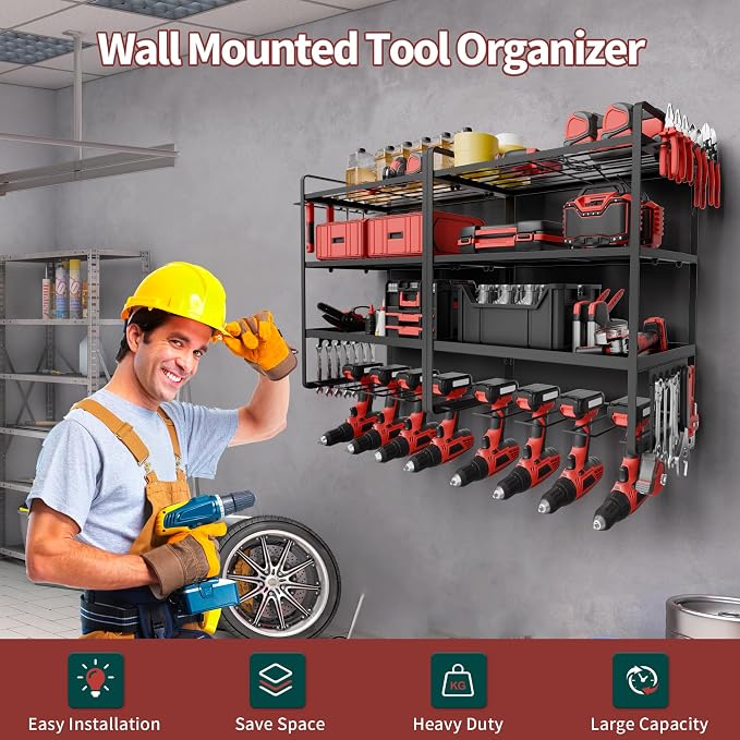 NINAT Heavy Duty 4-Tier Wall Mount Tool Organizer Rack - Image 6