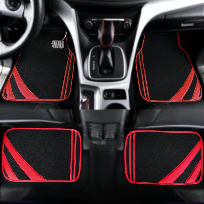 CAR PASS Red Edge Leather Car Floor Mats, Universal Waterproof Car Mats - Image 5