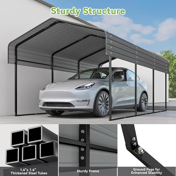 Real Relax 10x15FT Heavy Duty Metal Carport, Outdoor Carport Canopy - Image 4