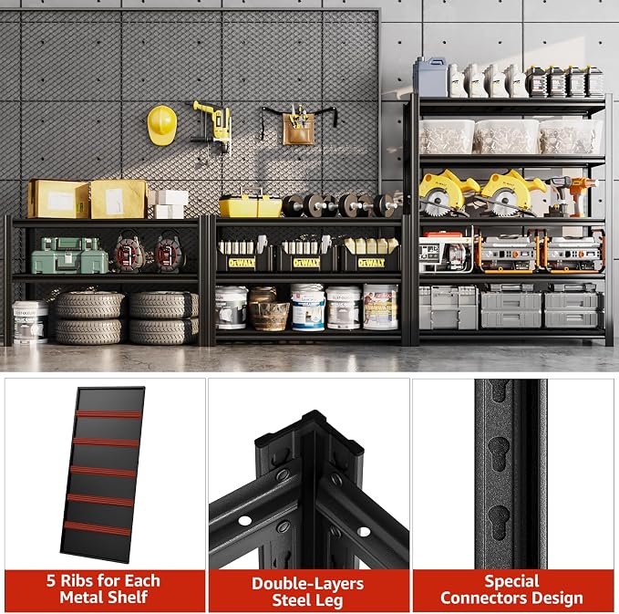 84" H x 47.24" W 5 Tier Metal Garage Shelves, 3000 LBS Adjustable Storage - Image 4