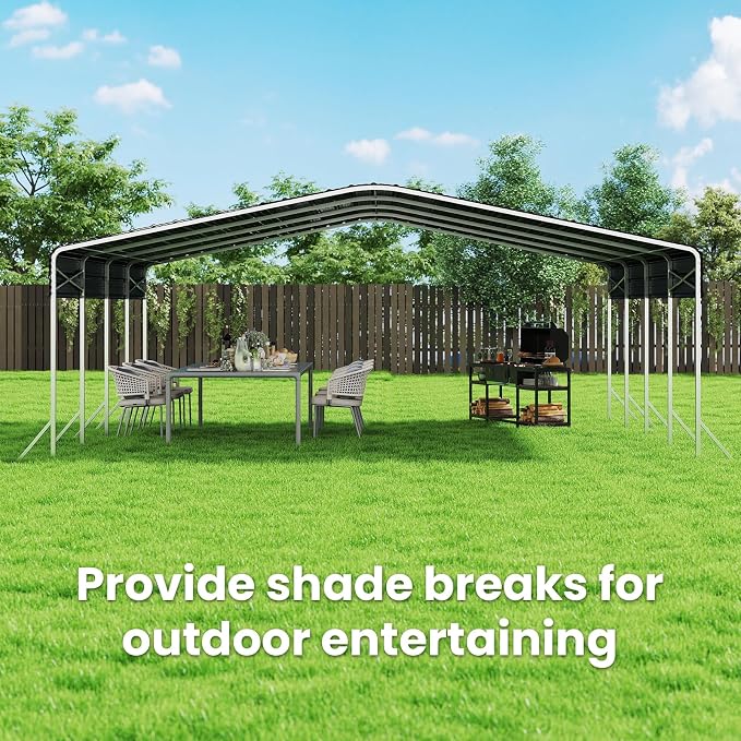 20x20ft Heavy Duty Metal Carport – Outdoor Galvanized Garage, Sturdy Structure - Image 7