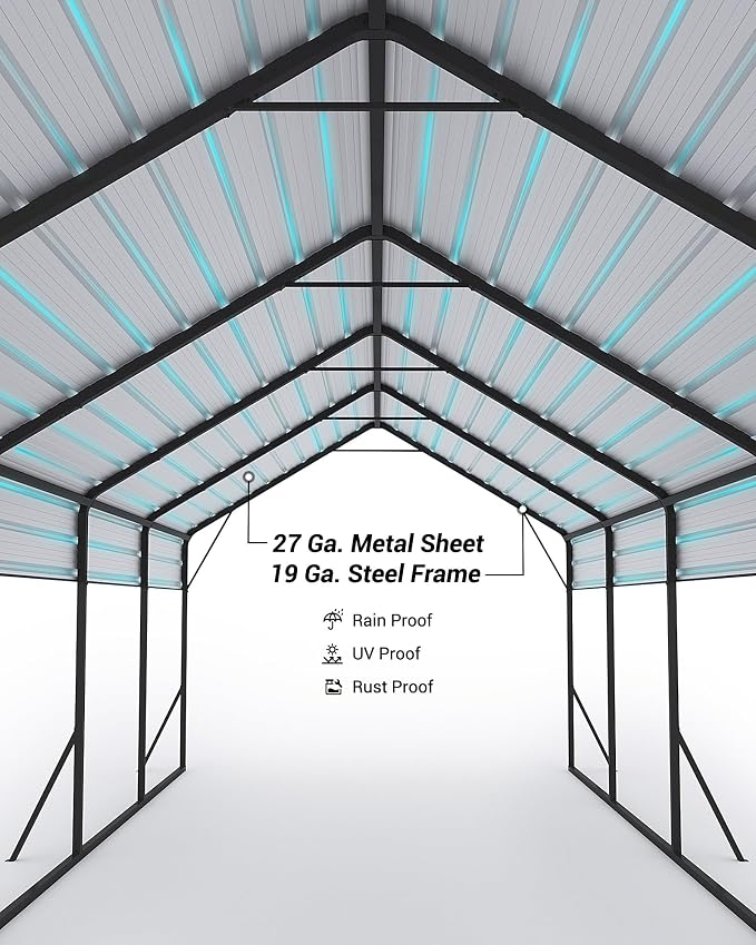 13'x26'x11' Oversized Metal Carport, Steel Heavy Duty Carport - Image 5