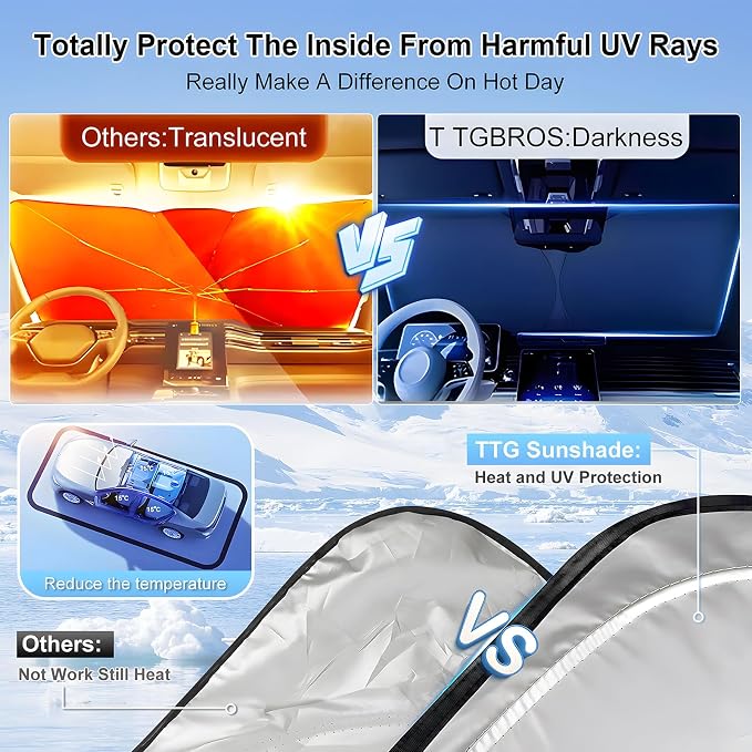 T TGBROS Windshield Sun Shade for Jeep Grand Cherokee 2011-2021 Accessories - Image 4