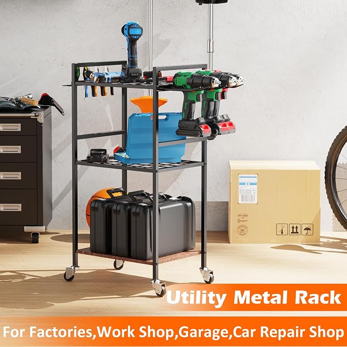 MUTUACTOR Heavy Duty Garage Tools Organizer Cart, 3-Tier Rolling Utility Tool - Image 2