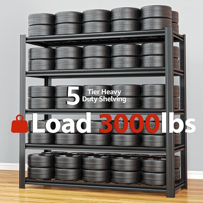 84" H x 47.24" W 5 Tier Metal Garage Shelves, 3000 LBS Adjustable Storage - Image 6