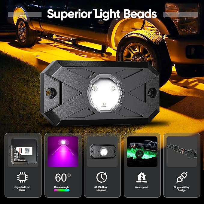 YiLaie RGB LED Rock Lights Kit, 6 Pods Underglow Multicolor Neon Light - Image 3