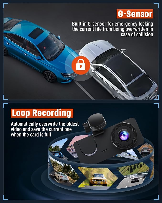 3 Channel Dash Cam, 4K+1080P Dash Cam Front and Rear Inside, Dash Camera - Image 2