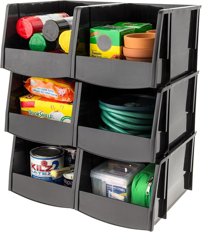 IRIS USA Stackable Storage Bins Open Front, 6 Pack, Plastic Hanging Organizer by IRISUSA
