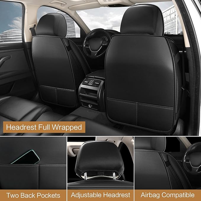 Pariitadin Leather Car Seat Covers Front Pair, Waterproof Faux Leather Seat - Image 3