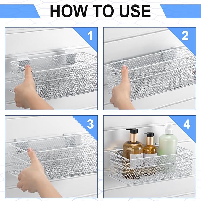Barydat 4 Pcs Slatwall Basket Set Ventilated Metal Slatwall Basket Hanging Wire - Image 5
