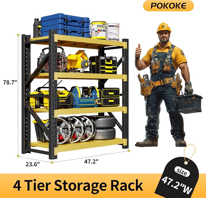 Garage Shelving Unit, 4 Tier Heavy Duty Racks, Easy Assembly, Metal Racks - Image 2
