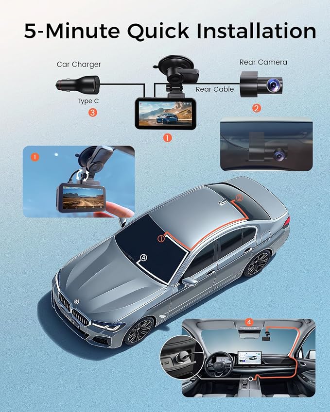COOLCRAZY 4K Dash Cam Front and Rear - Image 8