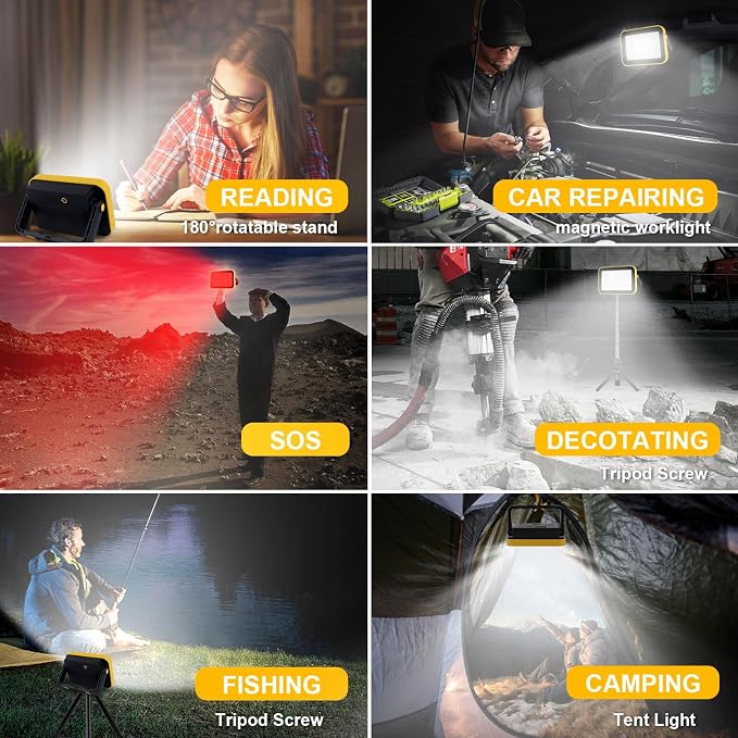 Rechargeable Work Light with Tripod Hole, 40W Waterproof Portable Flood Light - Image 2