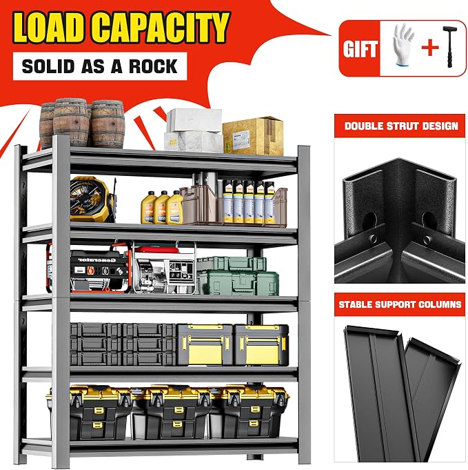 Heavy Duty Storage Shelves 5-Tier Adjustable Garage Shelving Unit, Strong Metal - Image 4