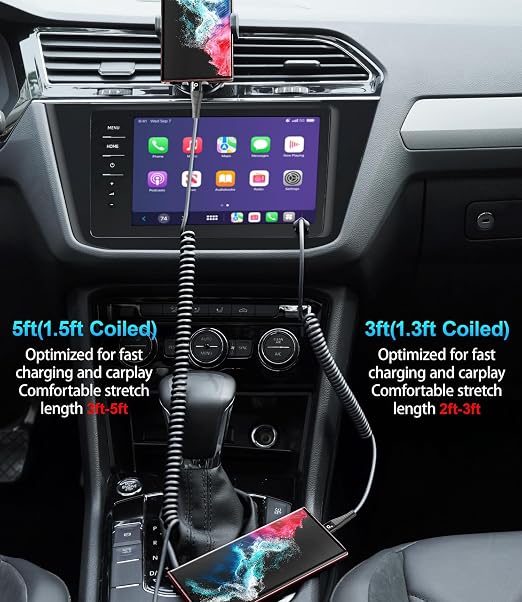 USB C to C Cable for Car 3FT&5FT, 100W Coiled USB C Fast Charging Cable for - Image 4