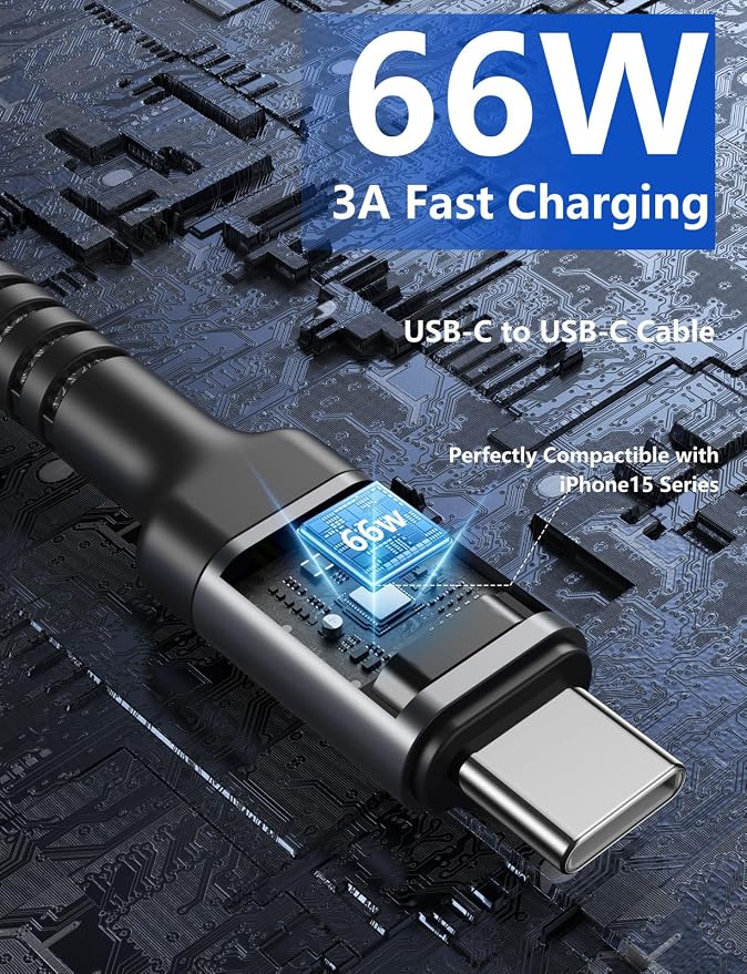 USBC to USBC Cable 10FT, Long Type C Fast Charging Cable Nylon Braided USB-C - Image 3