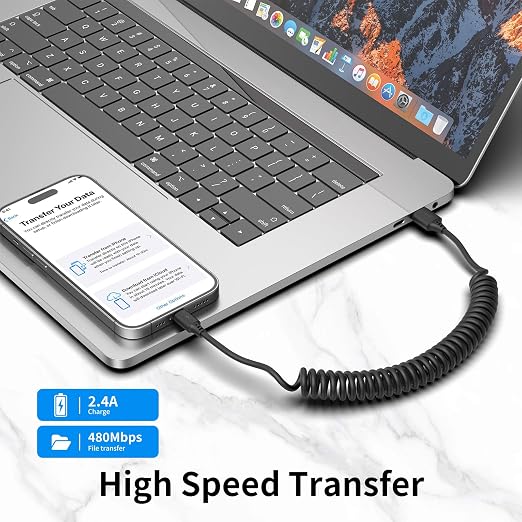 Coiled Lightning Cable 3FT for Car 2Pack, Stretchable iPhone Cord Fast Charging - Image 6