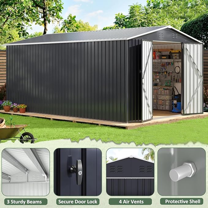 WKM 10x14 FT Outdoor Storage Shed, Utility Metal Tool Storage - Image 4