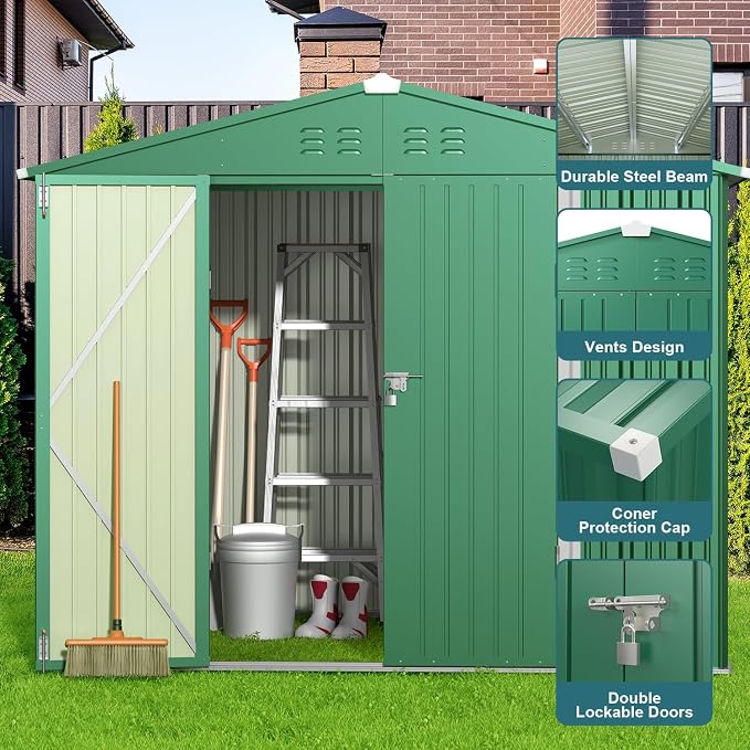Gizoon Outdoor Storage Shed 8 x 6 FT, Galvanized Metal Garden Shed - Image 6