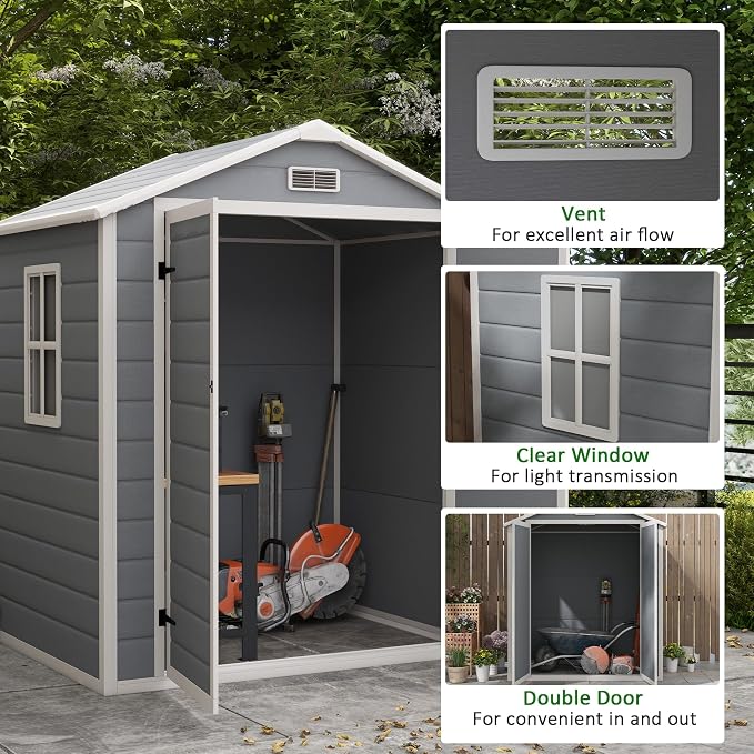 Outsunny 6' x 4.5' Outdoor Storage Shed, Plastic Shed - Image 4